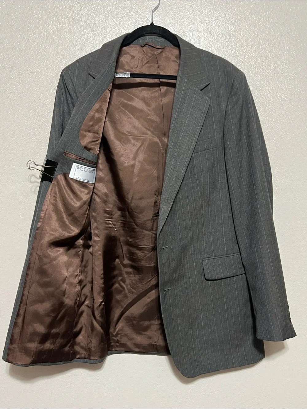 Vintage Woodmere Mens Gray Pinstripe 2 Piece Suit 40 L Jacket & Large Vest